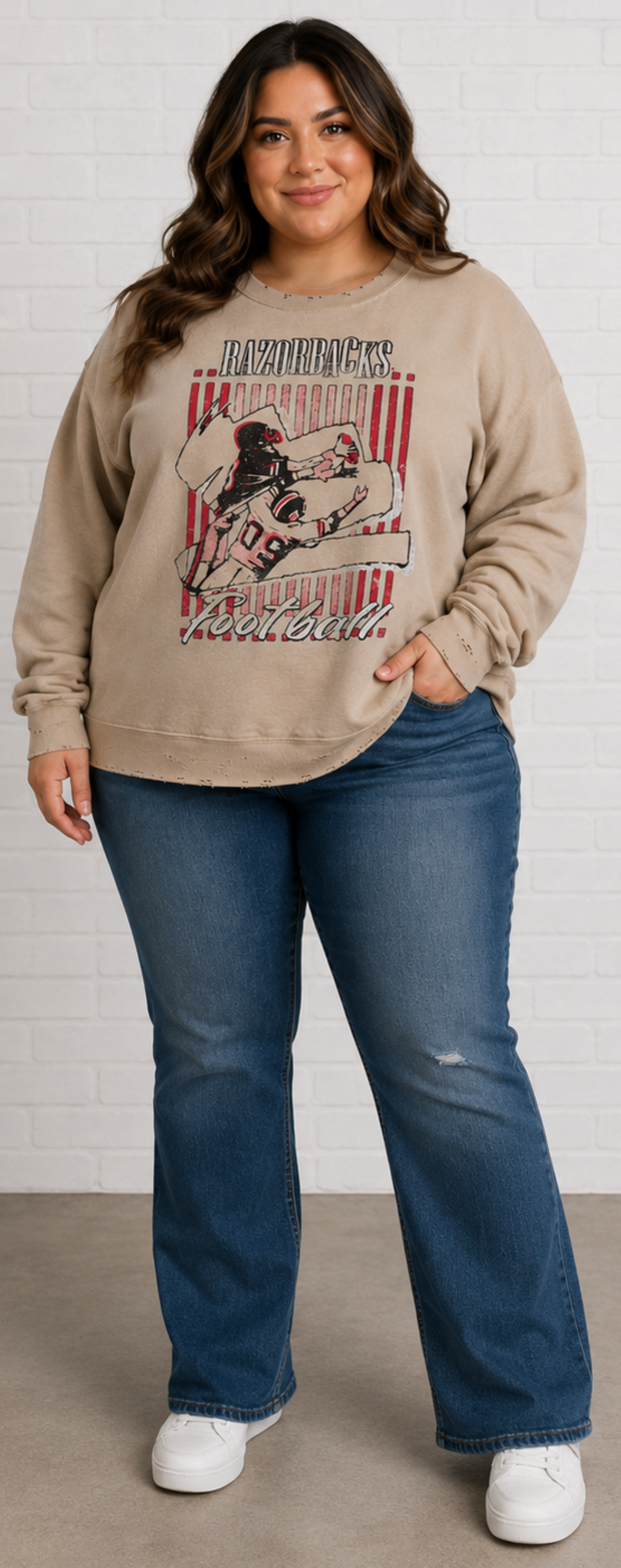 Arkansas Razorbacks Thrifted Graphic Crewneck Sweatshirt
