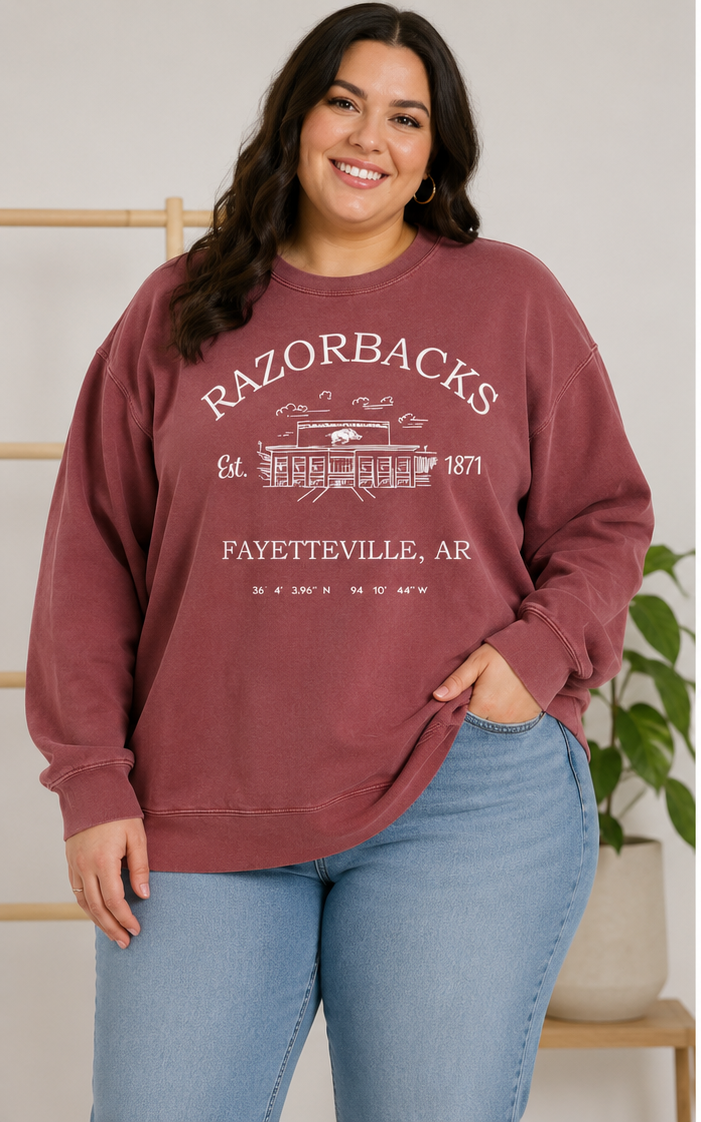 Arkansas Razorbacks Stadium Coordinates Crewneck Sweatshirt