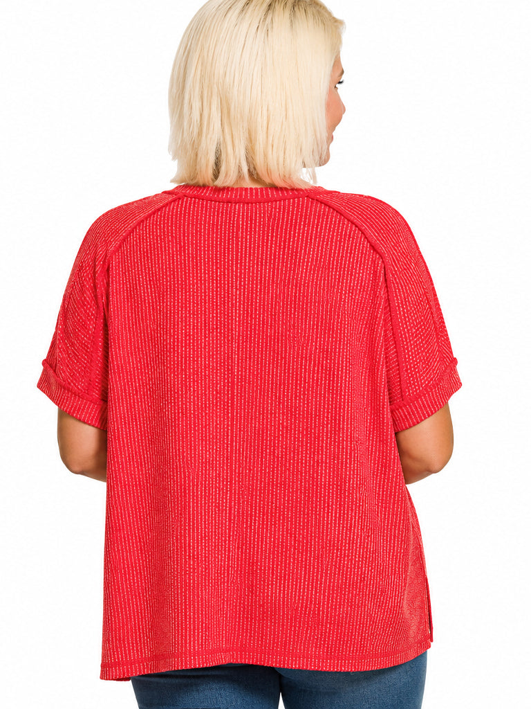 Ruby Raised Rib Hi-Low V-Neck Top