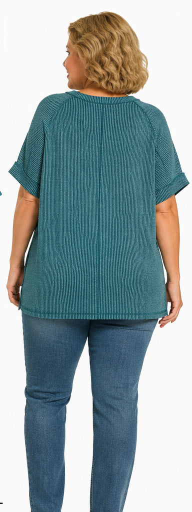 Ruby Raised Rib Hi-Low V-Neck Top